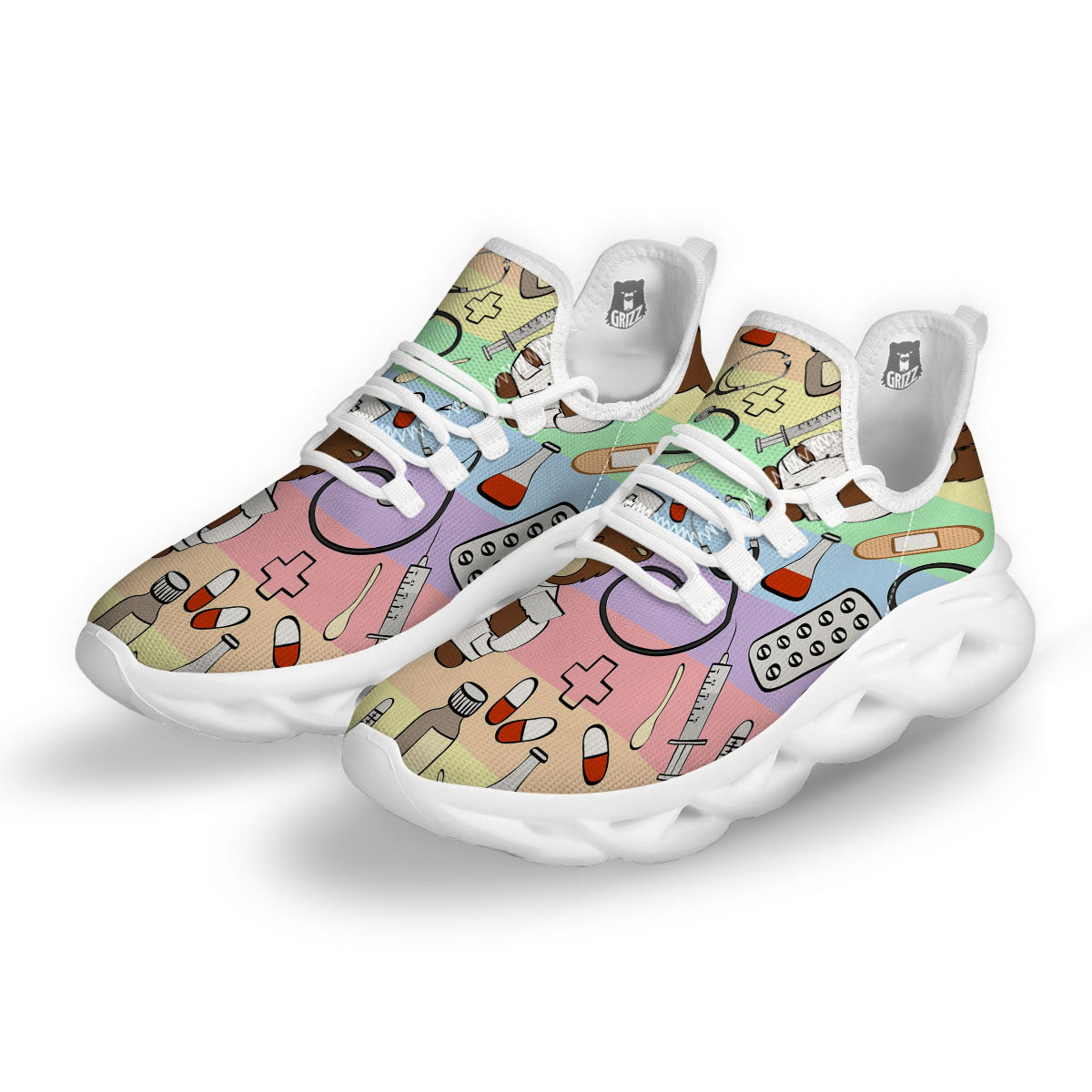 Pastel Teddy Bear Nurse White Running Shoes-grizzshop