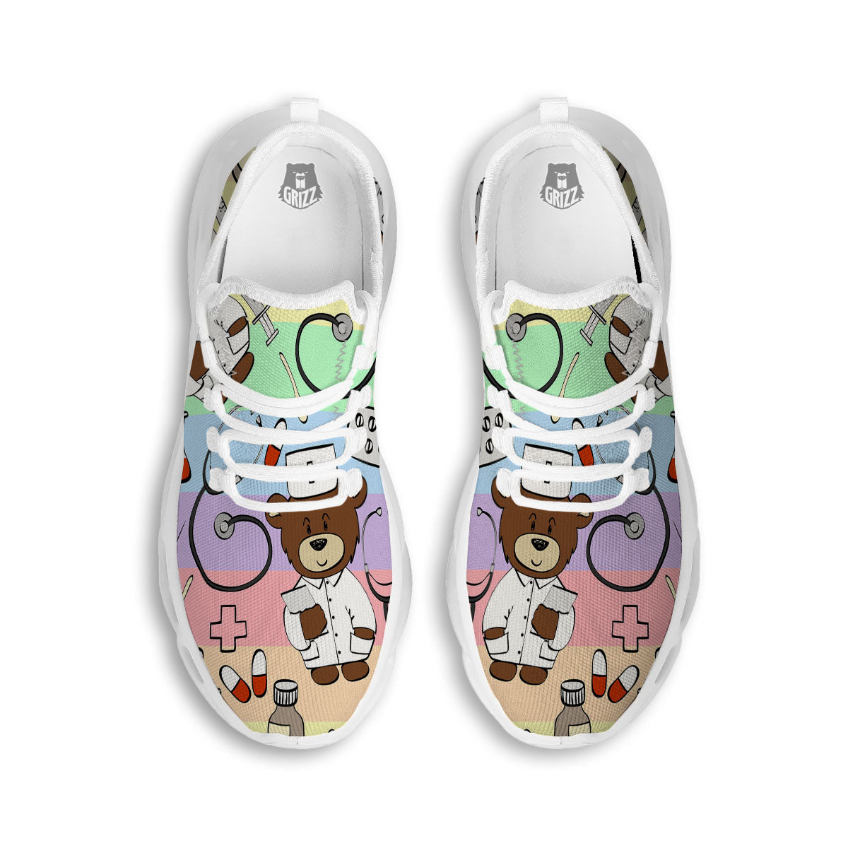 Pastel Teddy Bear Nurse White Running Shoes-grizzshop