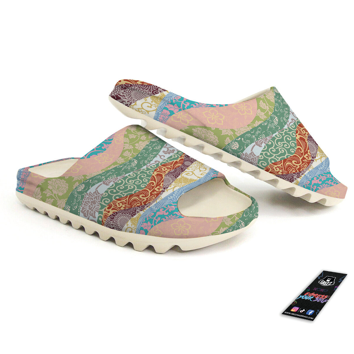 Pastel Japanese Fabric Traditional Print Pattern Sandals-grizzshop