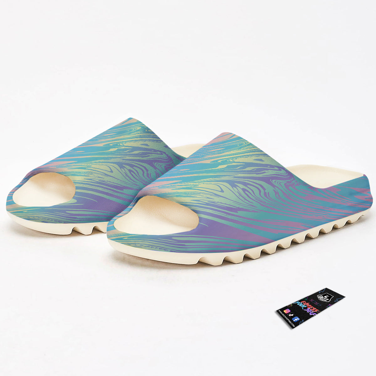 Pastel Liquid Marble Holographic Print Sandals-grizzshop