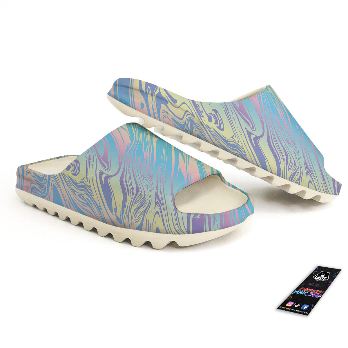 Pastel Liquid Marble Holographic Print Sandals-grizzshop