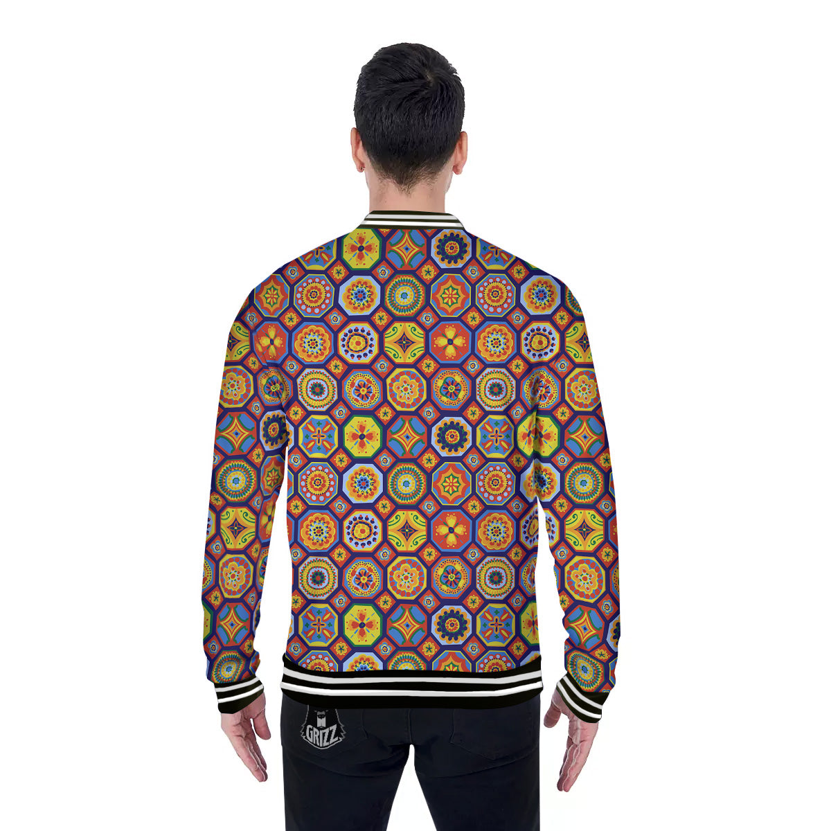 Patchwork Abstract Floral Colorful Print Pattern Baseball Jacket-grizzshop
