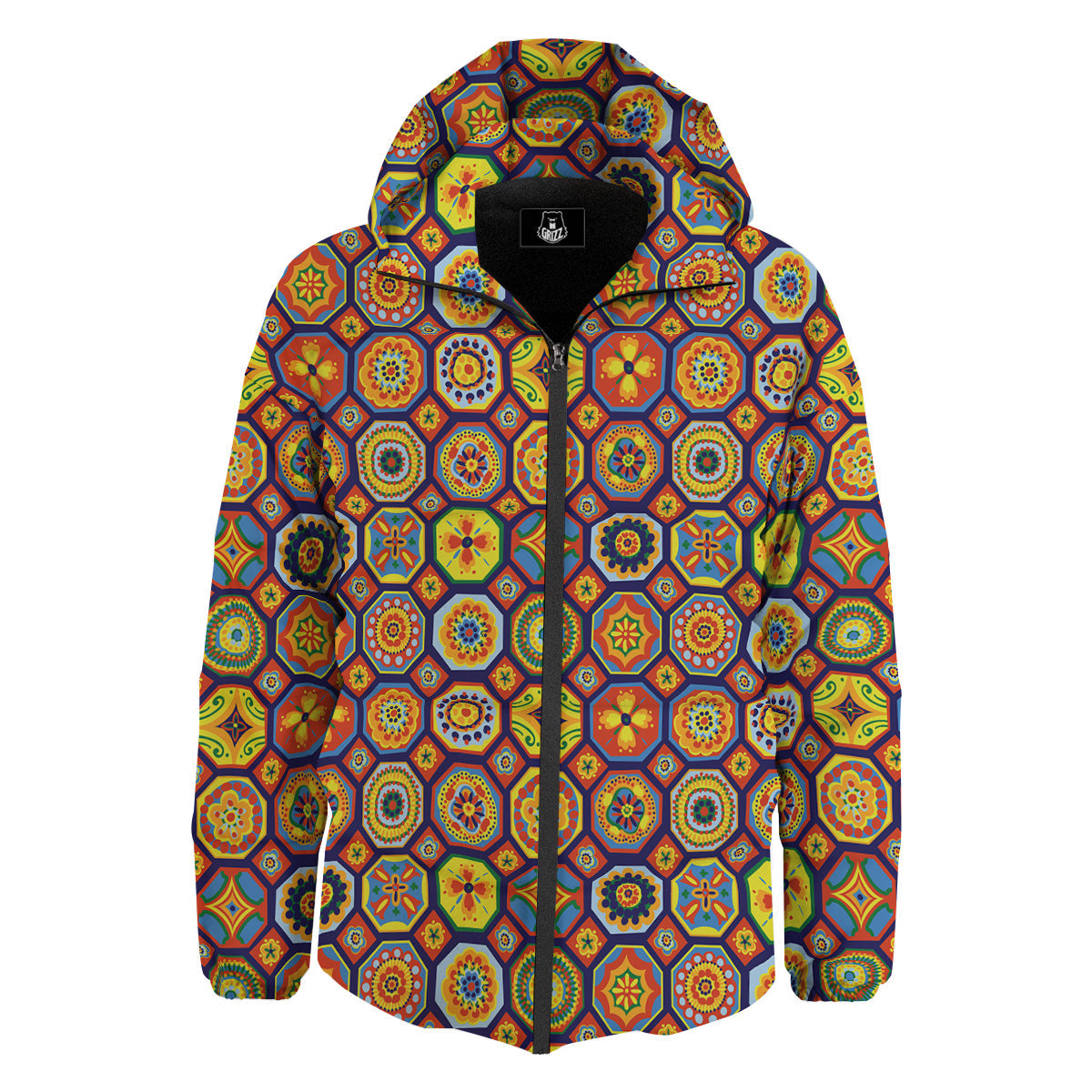 Patchwork Abstract Floral Colorful Print Pattern Down Jacket-grizzshop