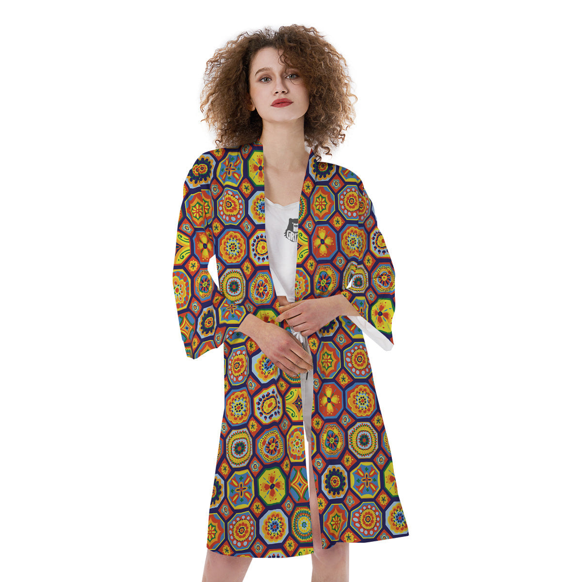Patchwork Abstract Floral Colorful Print Pattern Kimono-grizzshop