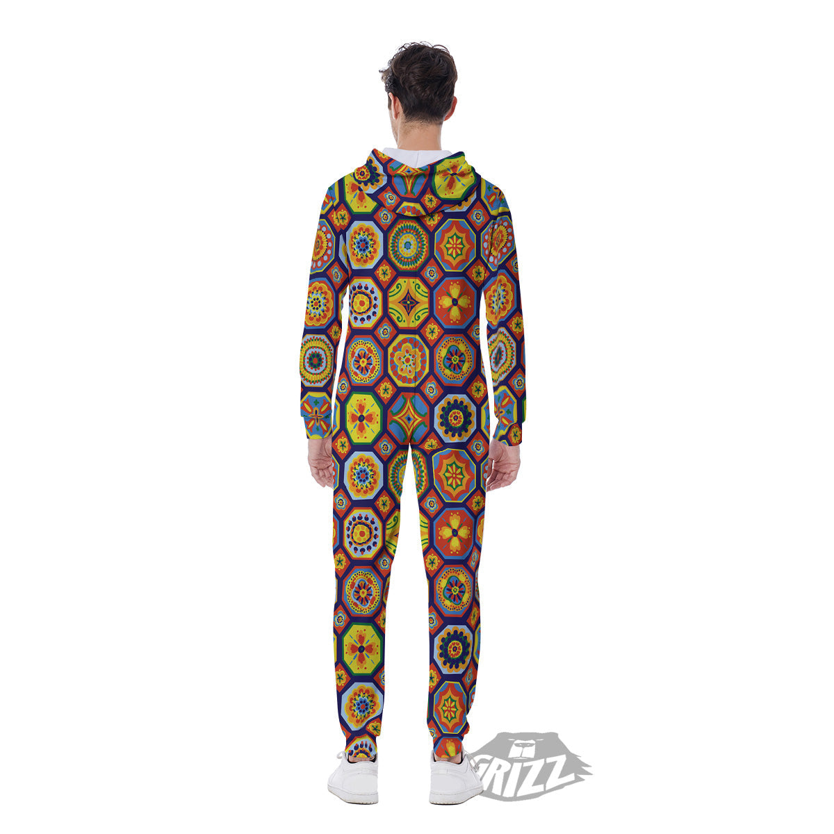 Patchwork Abstract Floral Colorful Print Pattern Men's Jumpsuit-grizzshop