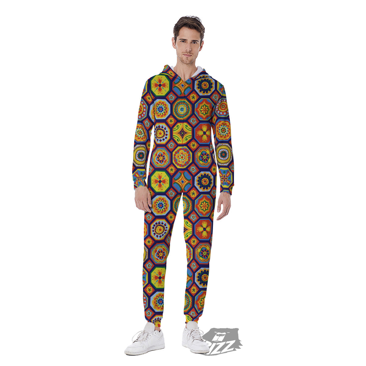 Patchwork Abstract Floral Colorful Print Pattern Men's Jumpsuit-grizzshop