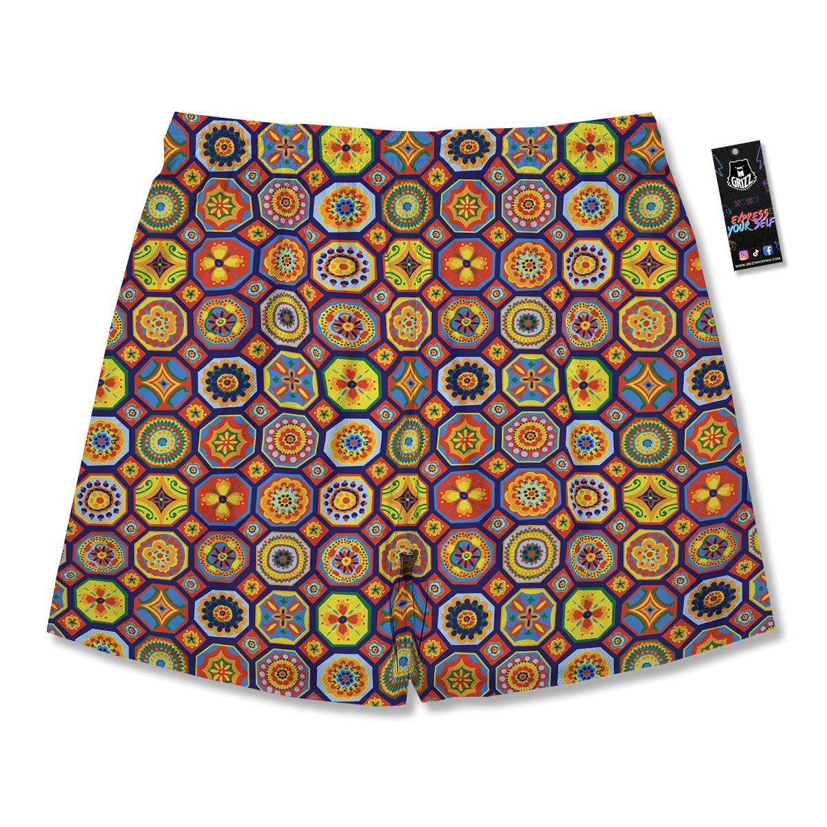Patchwork Abstract Floral Colorful Print Pattern Men's Running Shorts-grizzshop