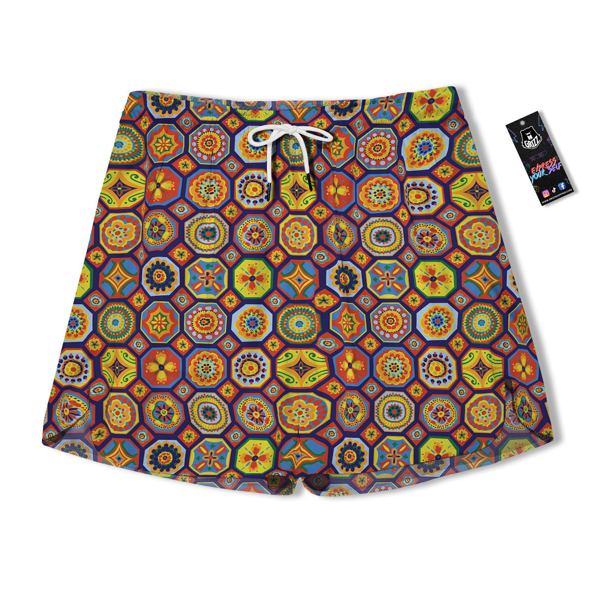 Patchwork Abstract Floral Colorful Print Pattern Men's Running Shorts-grizzshop
