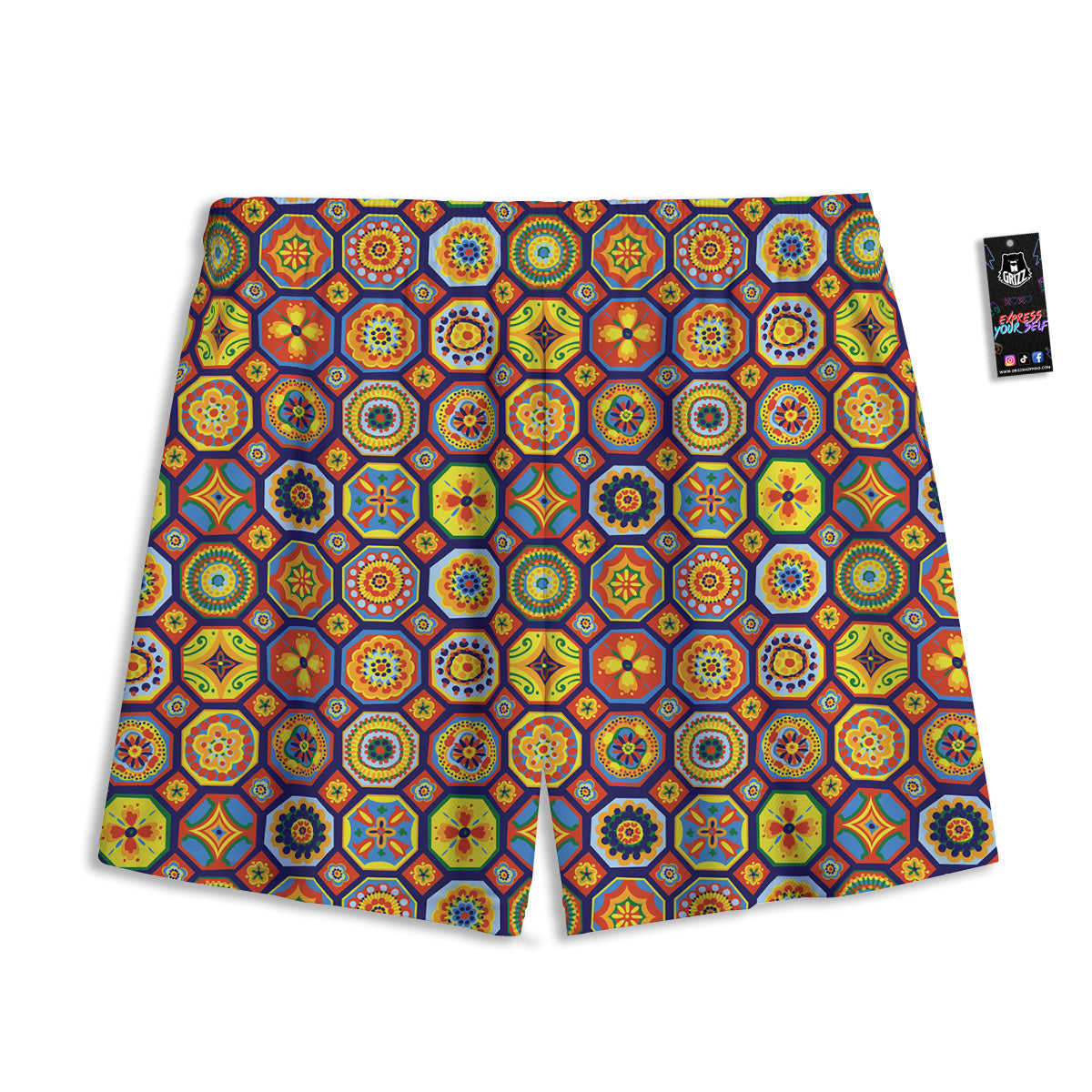 Pink Flower And Frida Kahlo Print Mesh Shorts