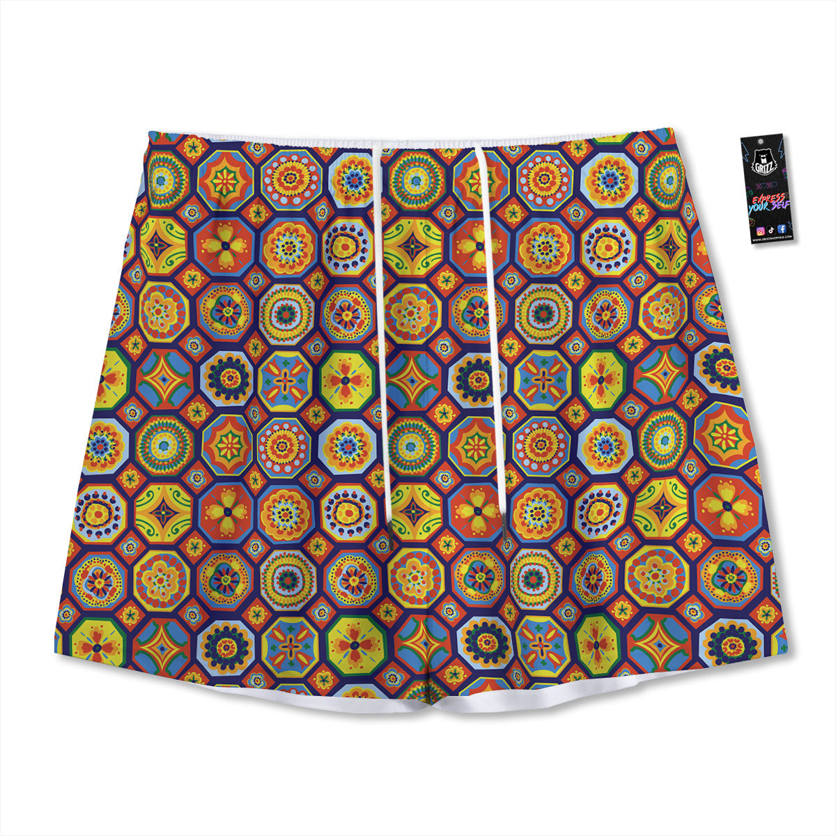 Pink Flower And Frida Kahlo Print Mesh Shorts