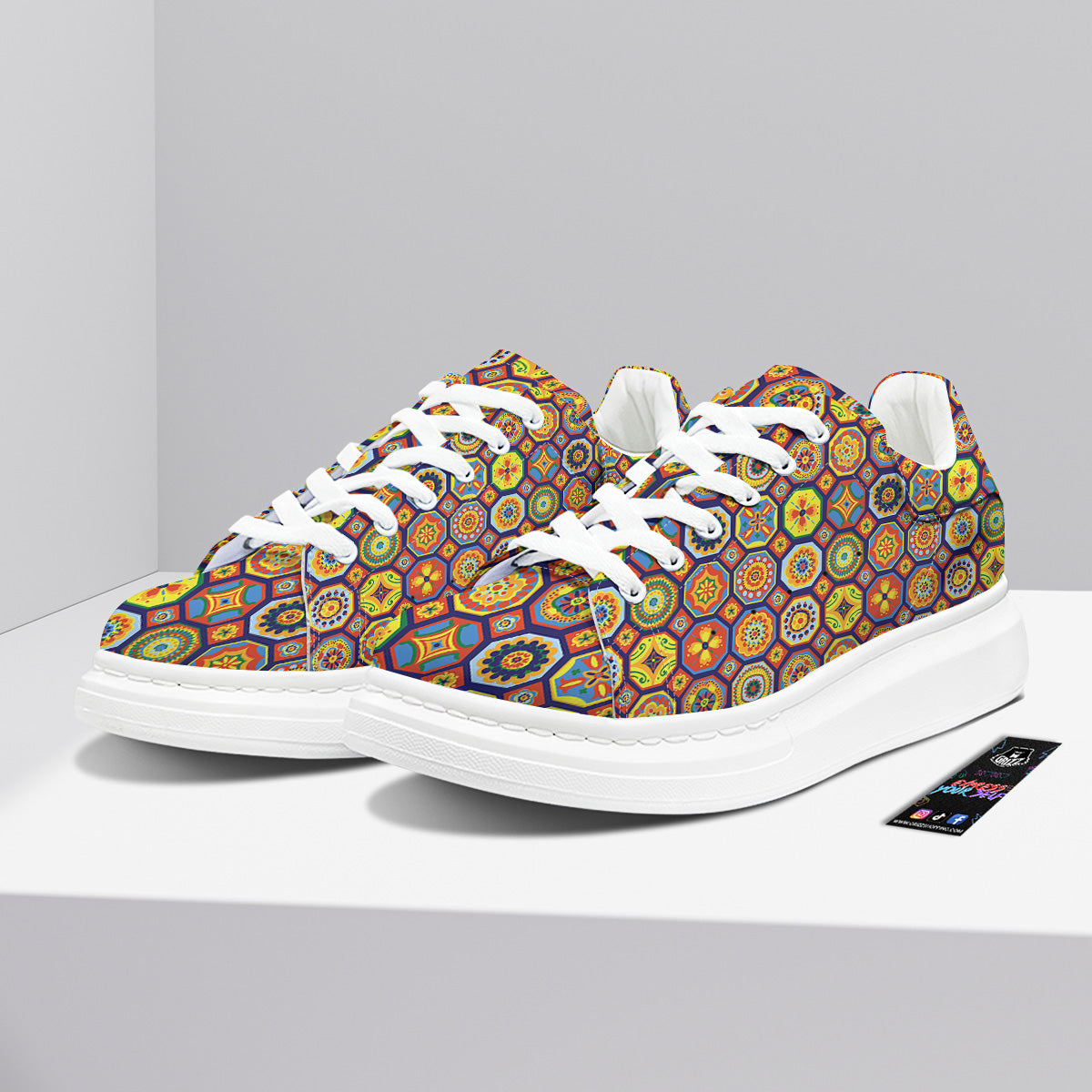 Patchwork Abstract Floral Colorful Print Pattern Platform Shoes-grizzshop