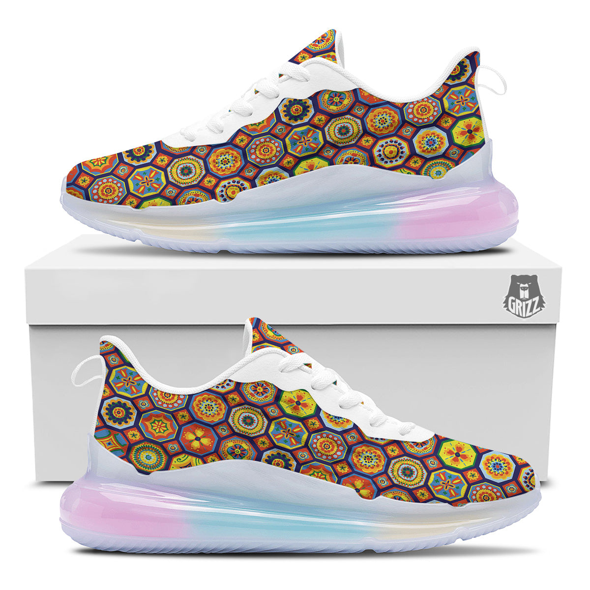 Patchwork Abstract Floral Colorful Print Pattern Running Sneakers-grizzshop