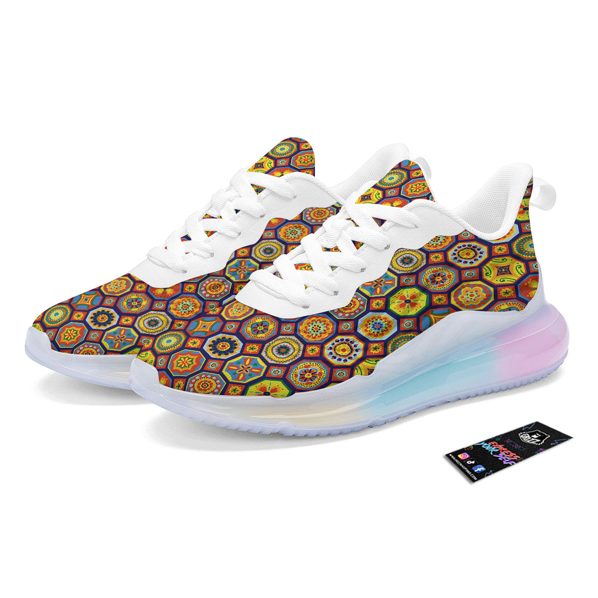 Patchwork Abstract Floral Colorful Print Pattern Running Sneakers-grizzshop