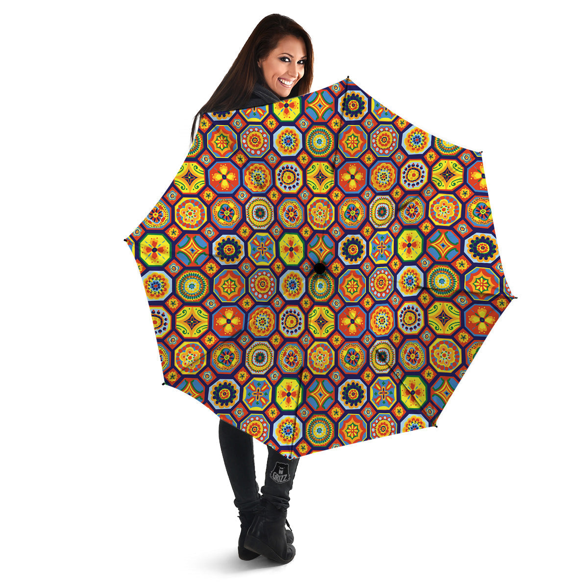 Patchwork Abstract Floral Colorful Print Pattern Umbrella-grizzshop