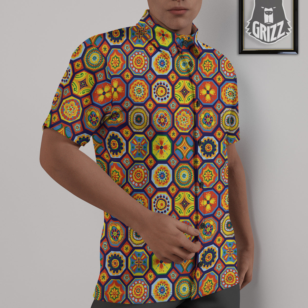 Patchwork Abstract Floral Colorful Print Pattern Untucked Shirts-grizzshop