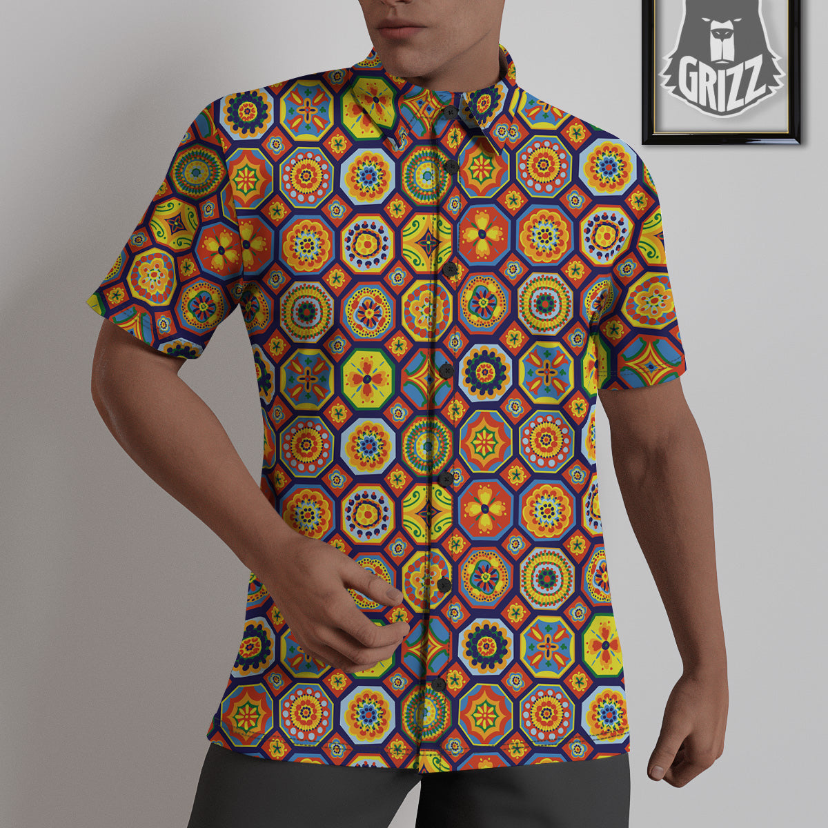 Patchwork Abstract Floral Colorful Print Pattern Untucked Shirts-grizzshop