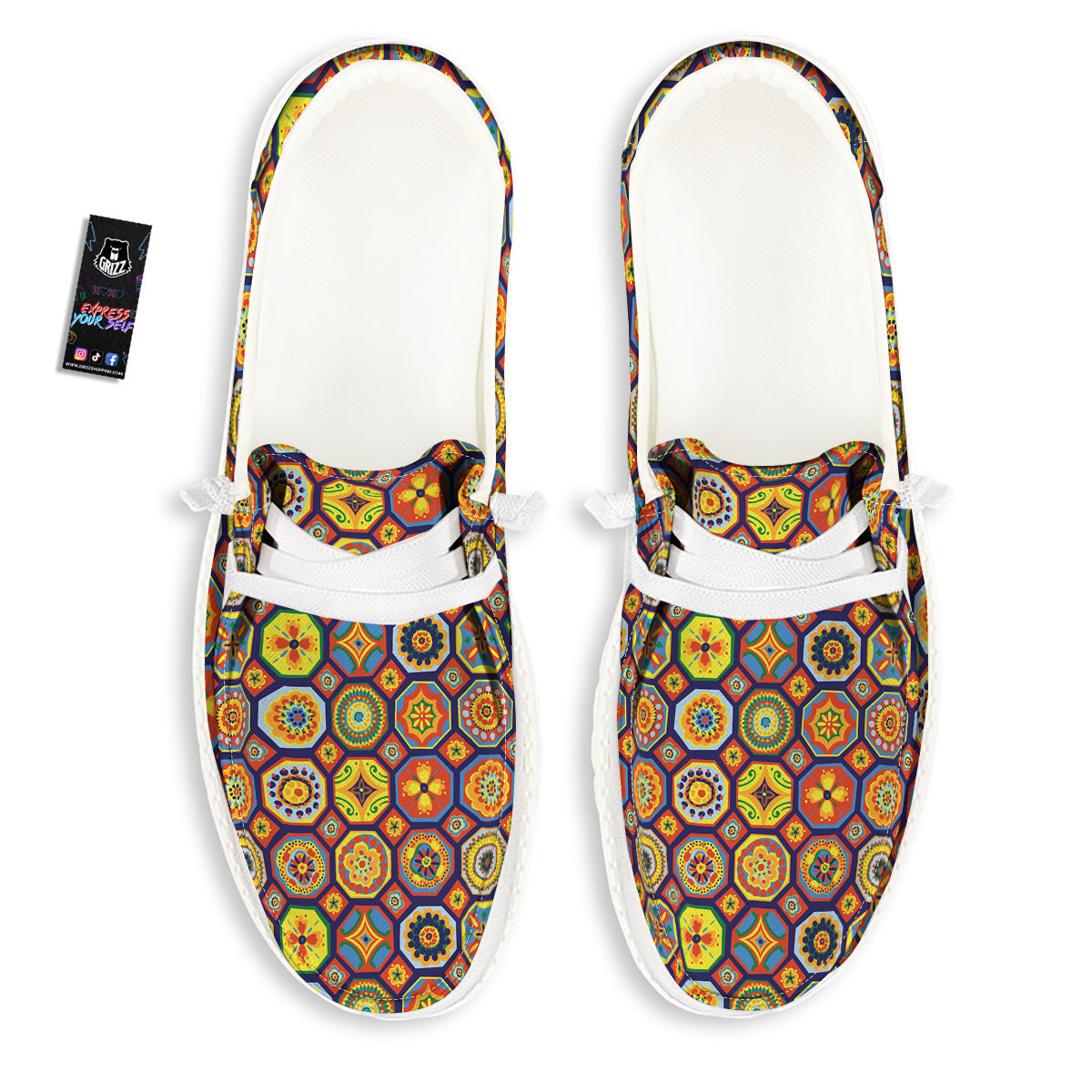 Patchwork Abstract Floral Colorful Print Pattern White Loafers-grizzshop