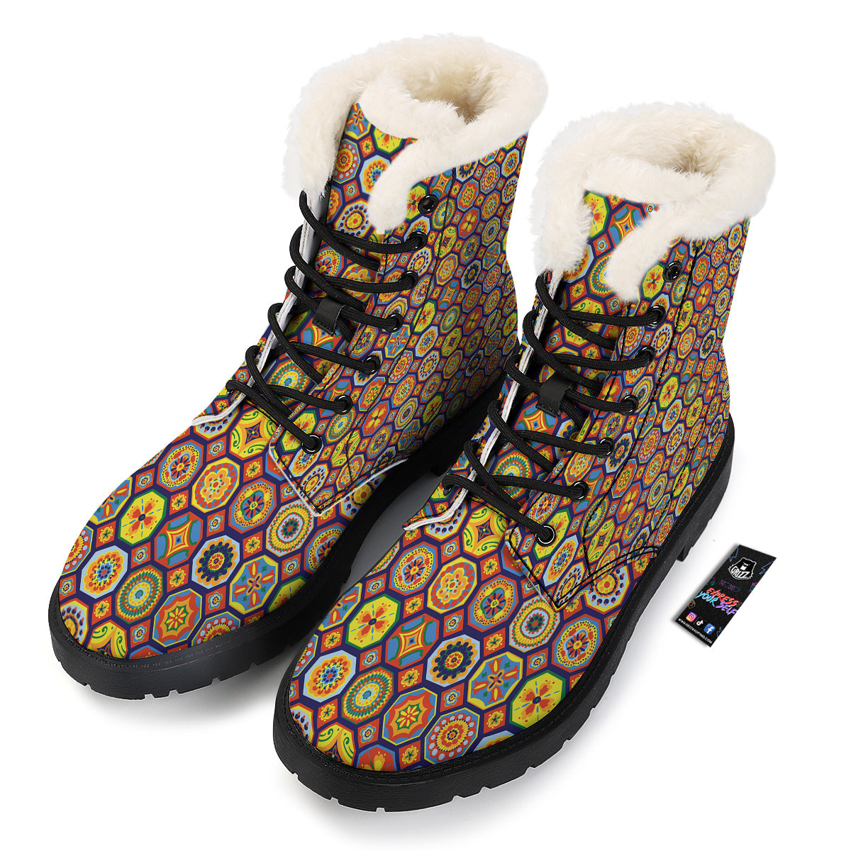 Patchwork Abstract Floral Colorful Print Pattern Winter Boots-grizzshop