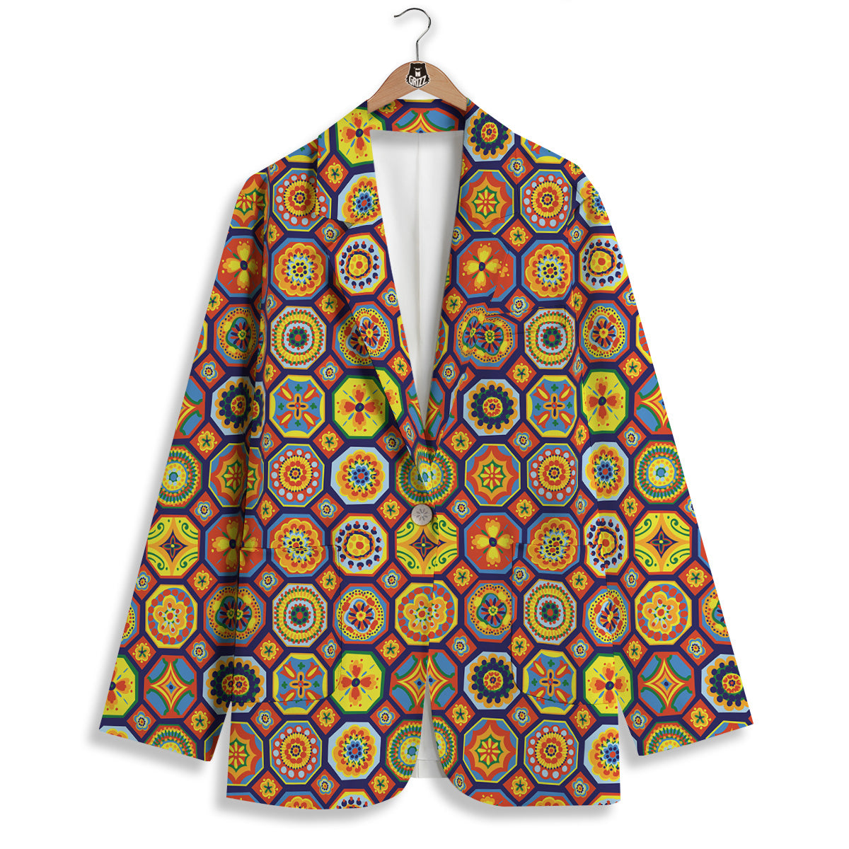Patchwork Abstract Floral Colorful Print Pattern Women's Blazer-grizzshop