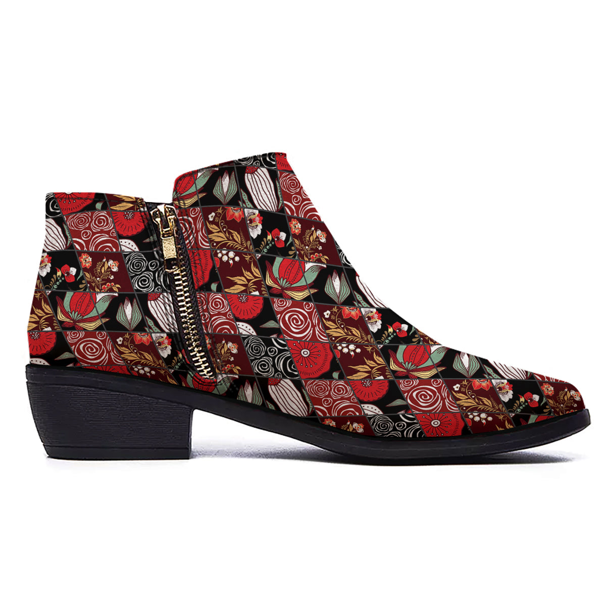 Patchwork Abstract Flower Print Pattern Ankle Boots-grizzshop