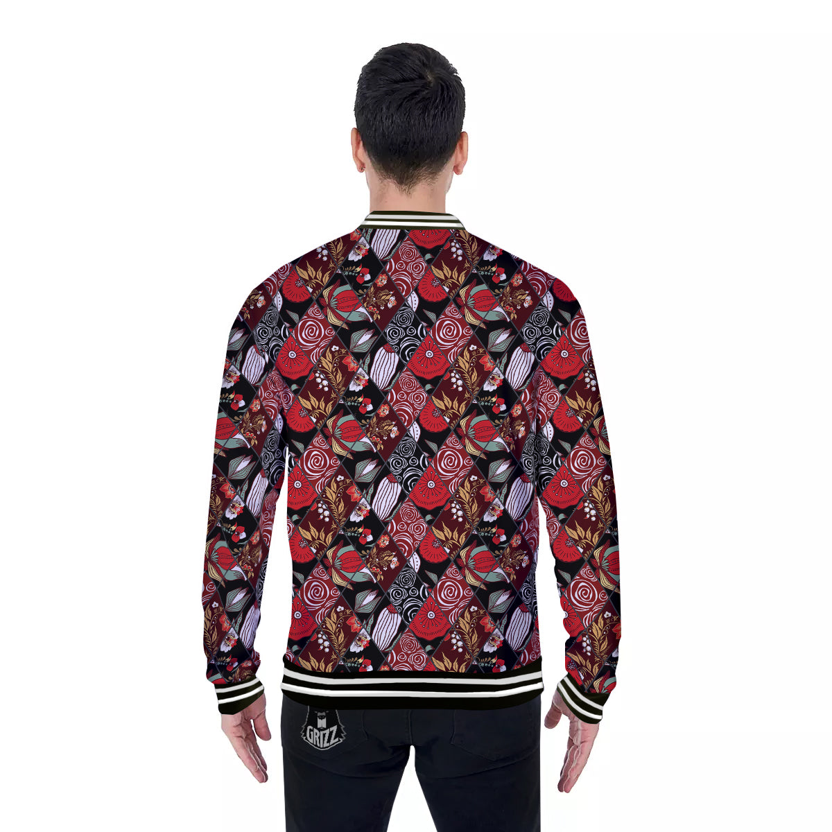 Patchwork Abstract Flower Print Pattern Baseball Jacket-grizzshop