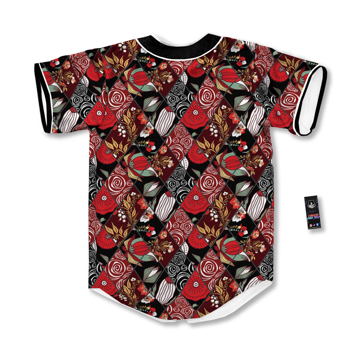 Patchwork Abstract Flower Print Pattern Baseball Jersey-grizzshop