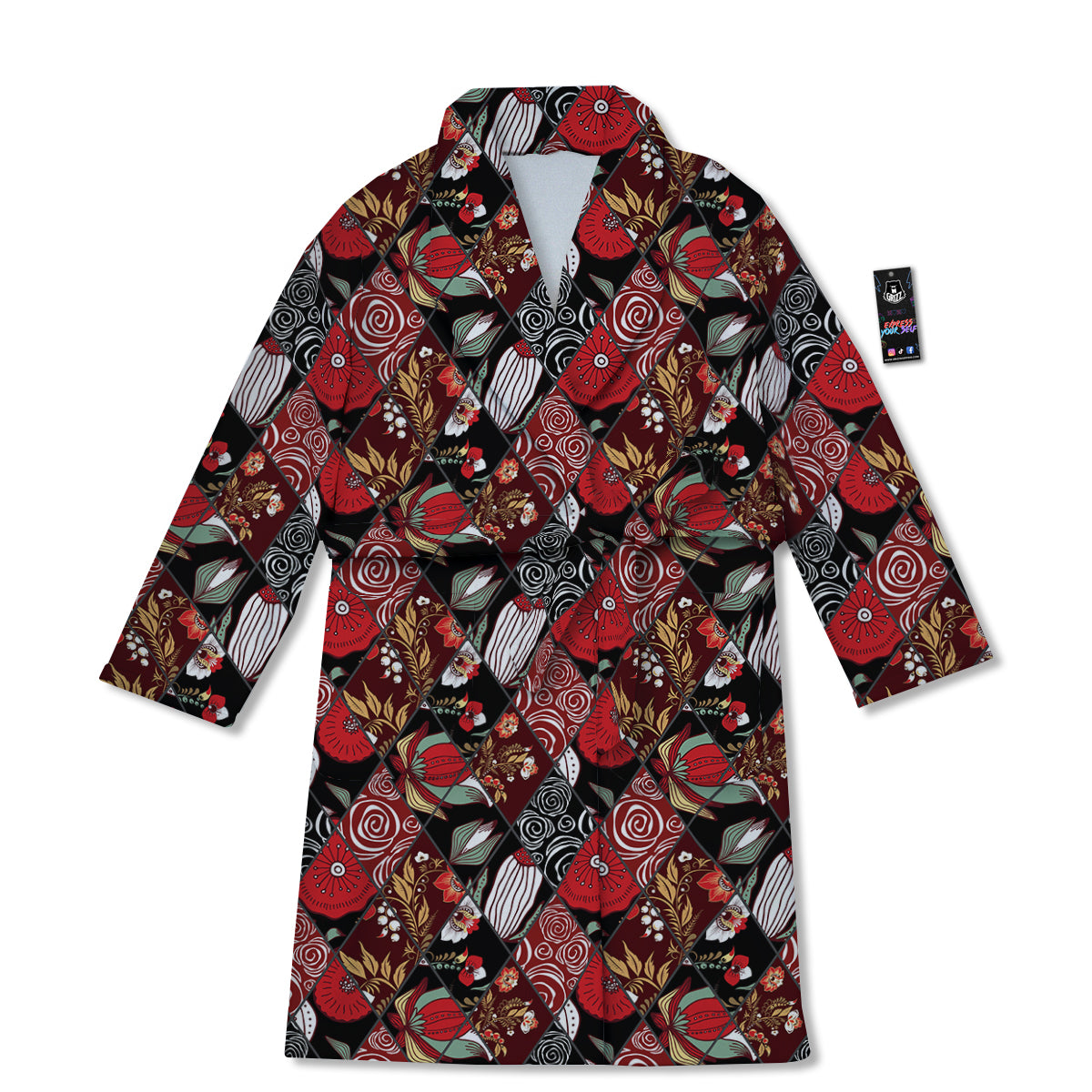 Patchwork Abstract Flower Print Pattern Bathrobe-grizzshop