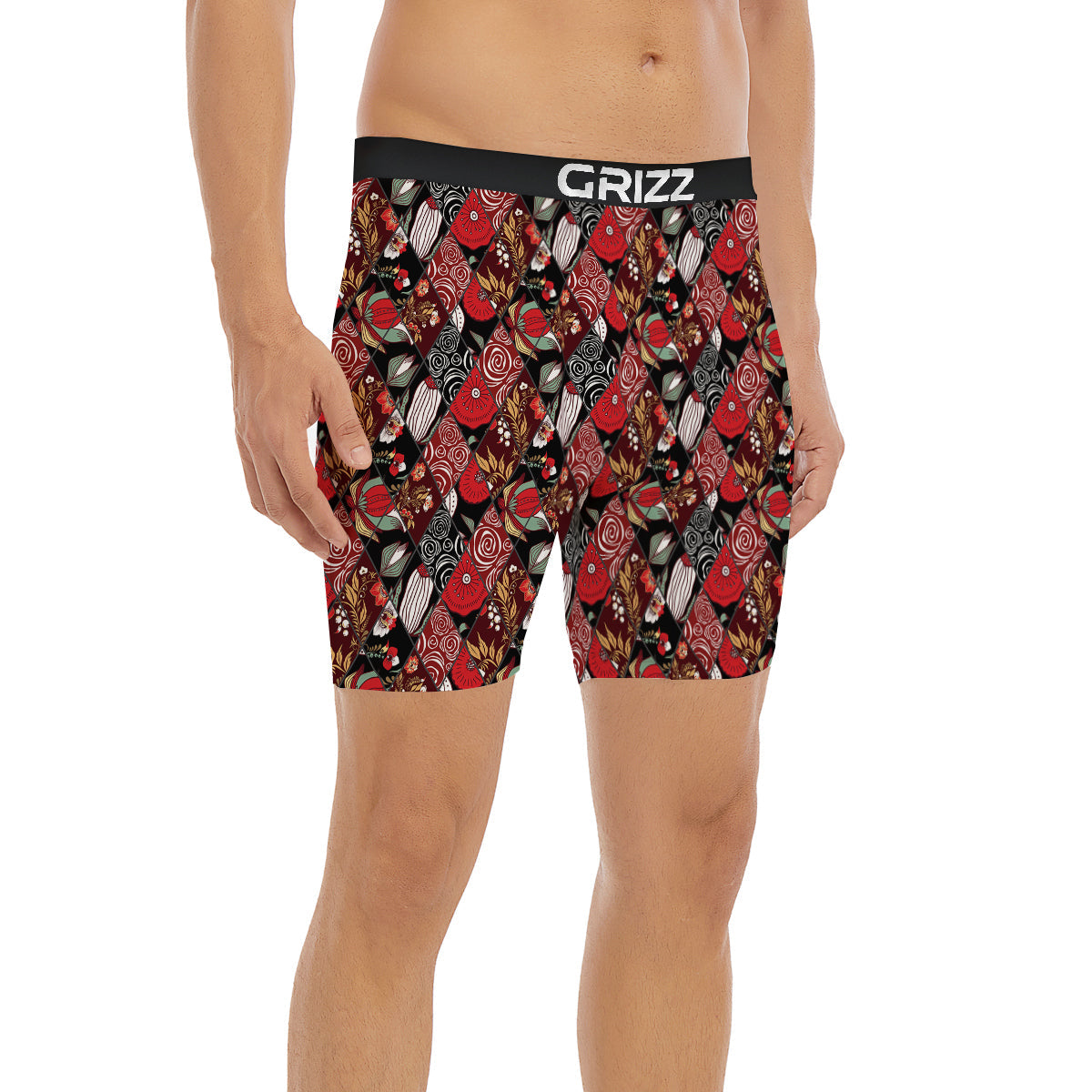 Patchwork Abstract Flower Print Pattern Boxer Briefs-grizzshop