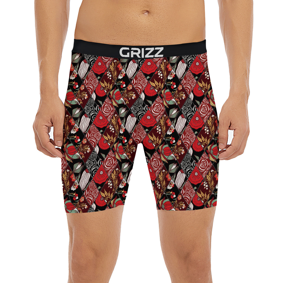 Patchwork Abstract Flower Print Pattern Boxer Briefs-grizzshop