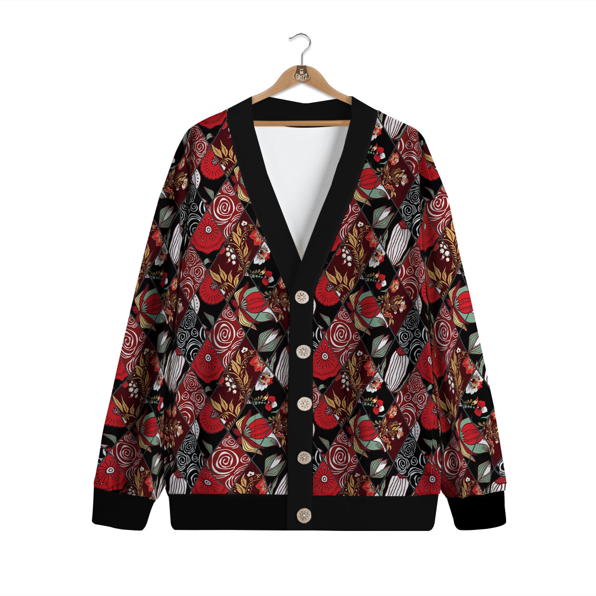 Patchwork Abstract Flower Print Pattern Cardigan-grizzshop