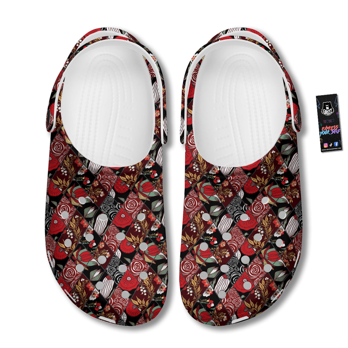 Patchwork Abstract Flower Print Pattern Clog-grizzshop