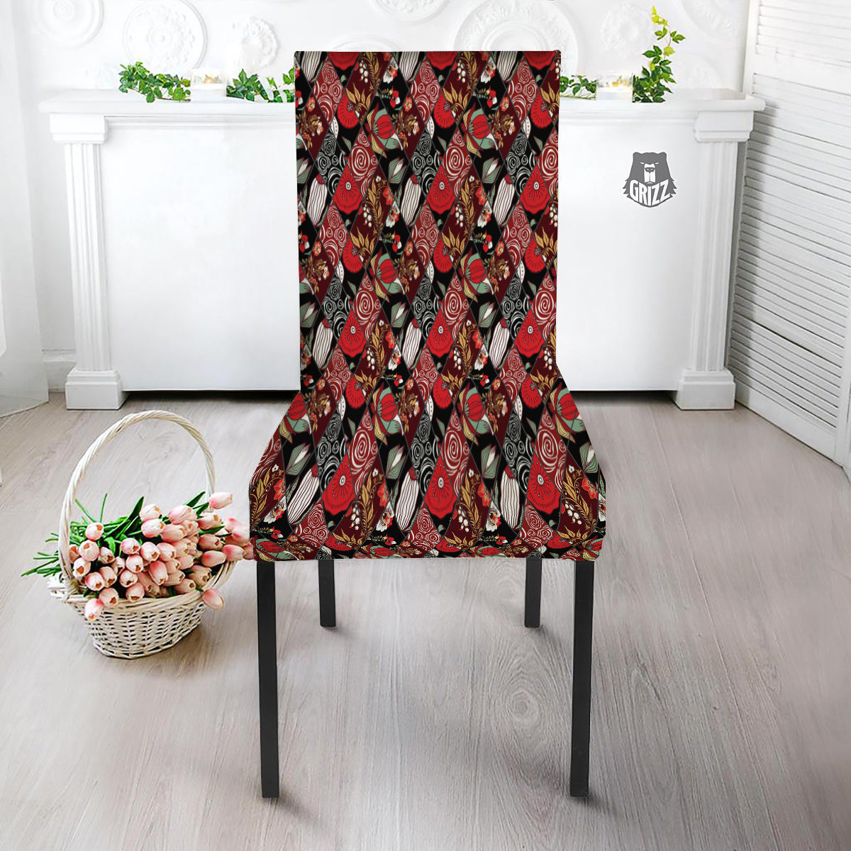 Patchwork Abstract Flower Print Pattern Dining Chair Slipcover-grizzshop