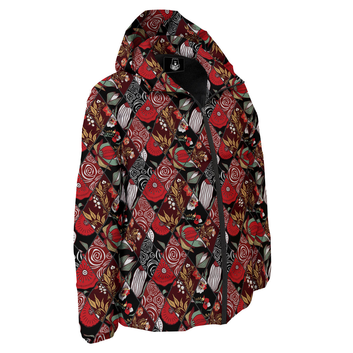 Patchwork Abstract Flower Print Pattern Down Jacket-grizzshop