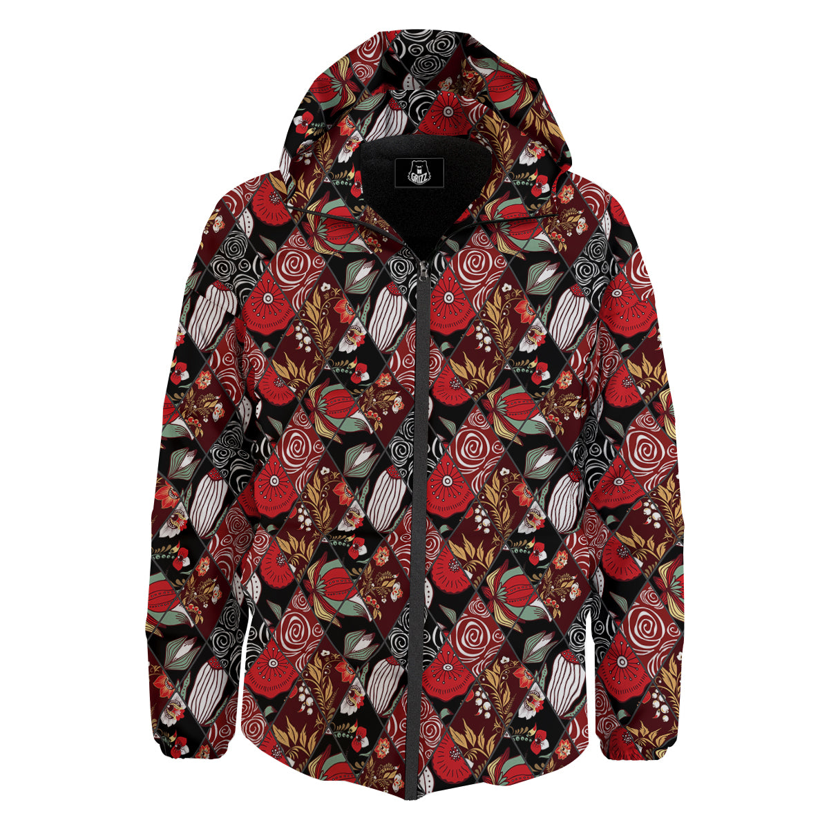 Patchwork Abstract Flower Print Pattern Down Jacket-grizzshop