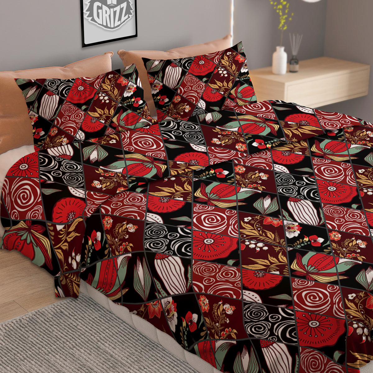 Patchwork Abstract Flower Print Pattern Duvet Cover Bedding Set