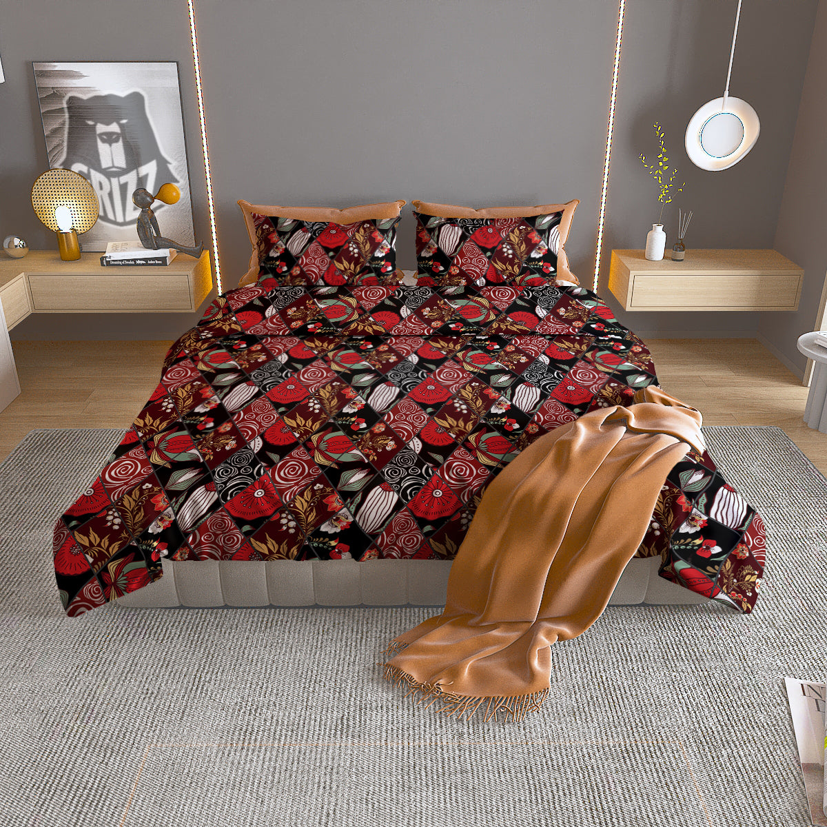 Patchwork Abstract Flower Print Pattern Duvet Cover Bedding Set
