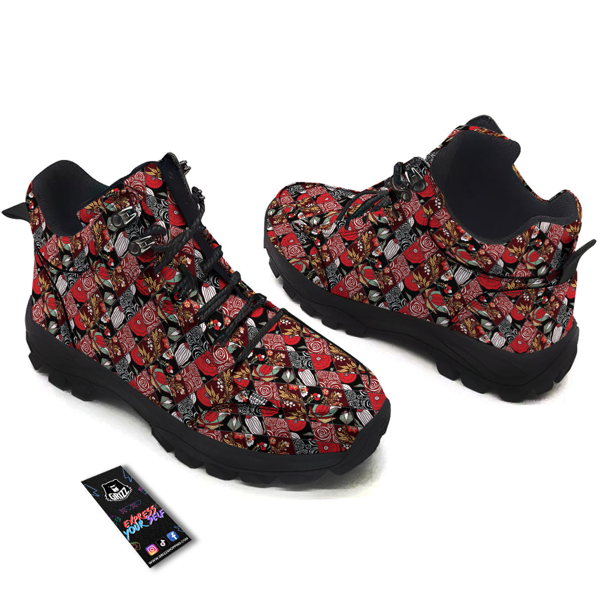 Patchwork Abstract Flower Print Pattern Hiking Shoes-grizzshop