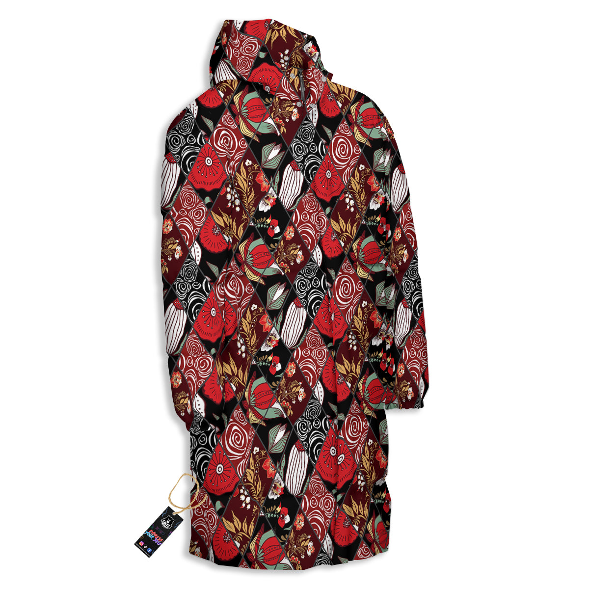 Patchwork Abstract Flower Print Pattern Long Down Jacket-grizzshop
