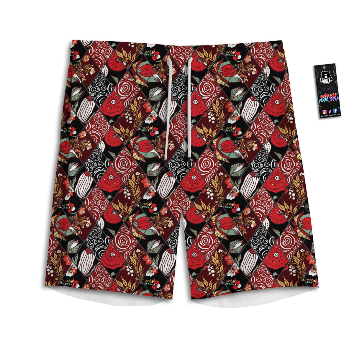 Patchwork Abstract Flower Print Pattern Men's Athletic Shorts