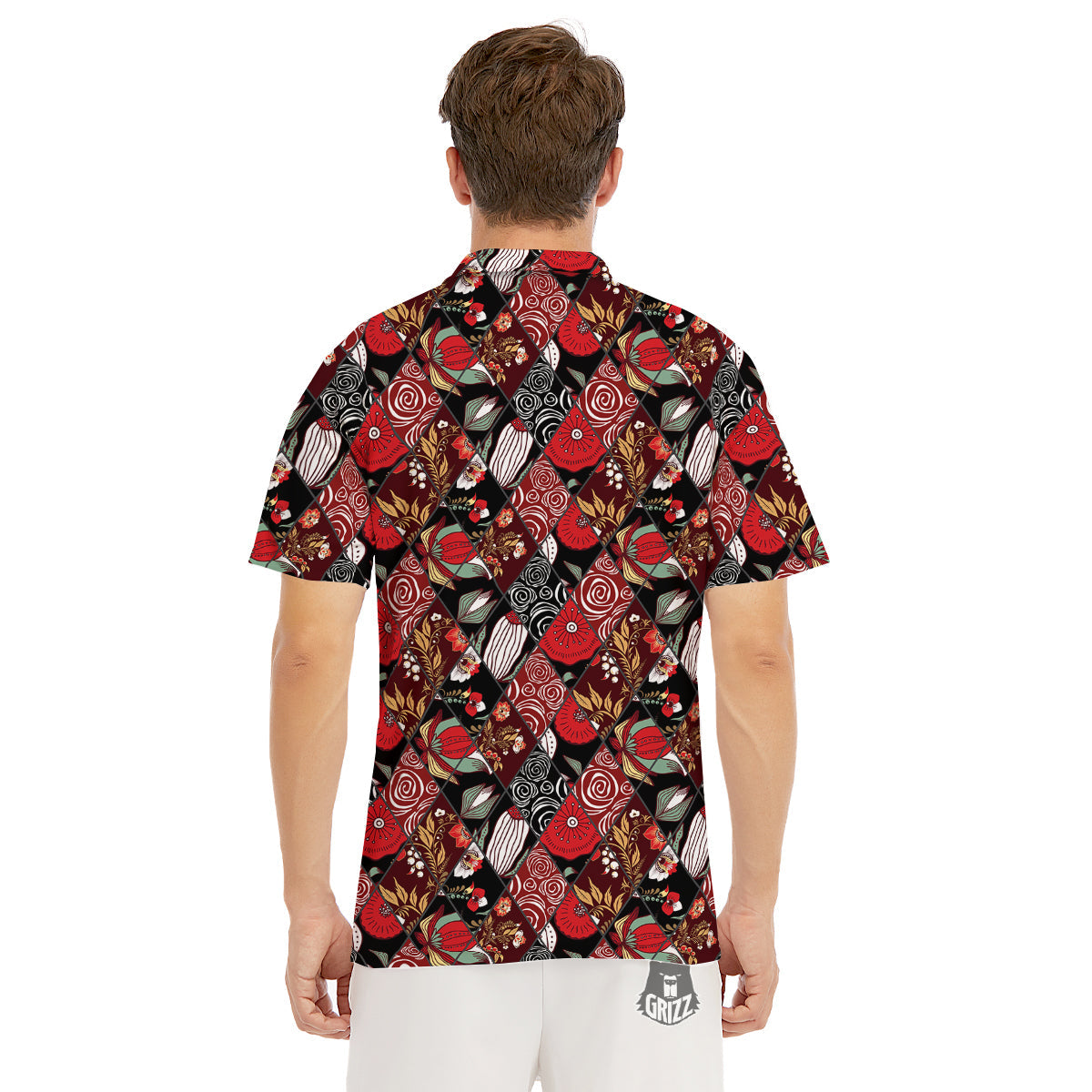Patchwork Abstract Flower Print Pattern Men's Golf Shirts-grizzshop
