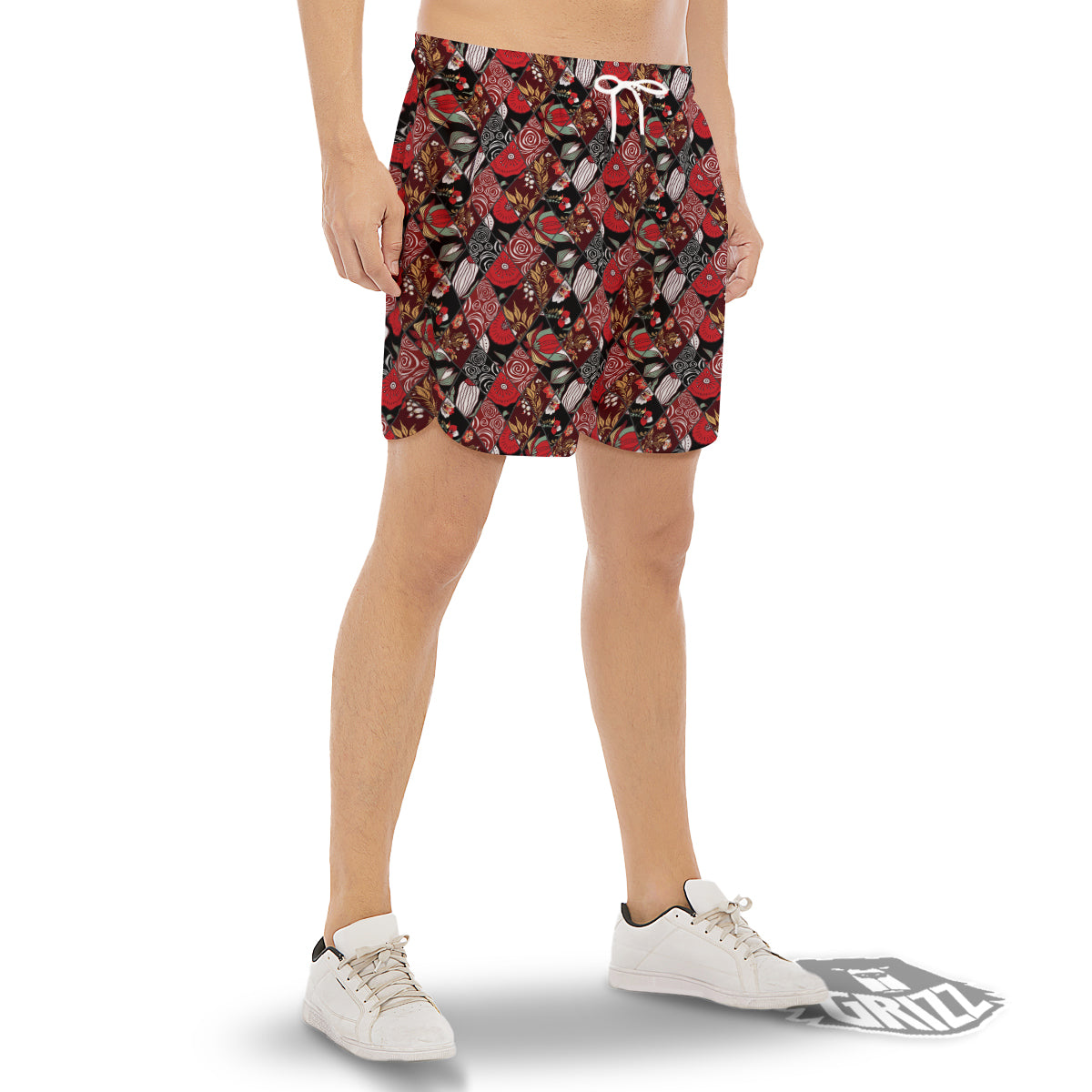 Patchwork Abstract Flower Print Pattern Men's Gym Shorts-grizzshop