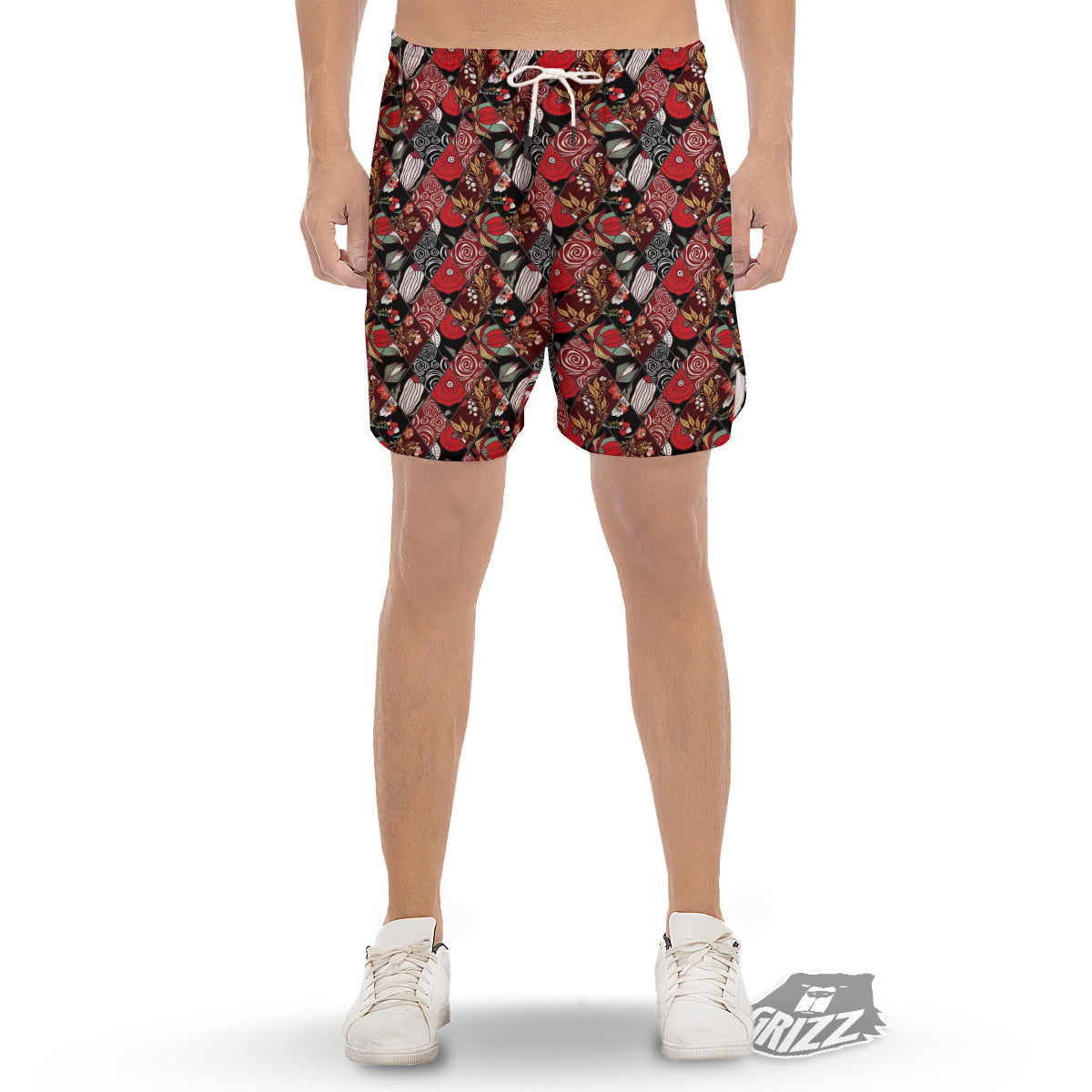 Patchwork Abstract Flower Print Pattern Men's Gym Shorts-grizzshop