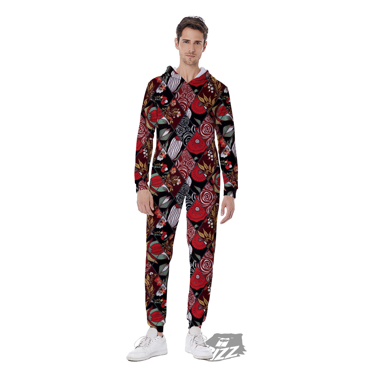 Patchwork Abstract Flower Print Pattern Men's Jumpsuit-grizzshop