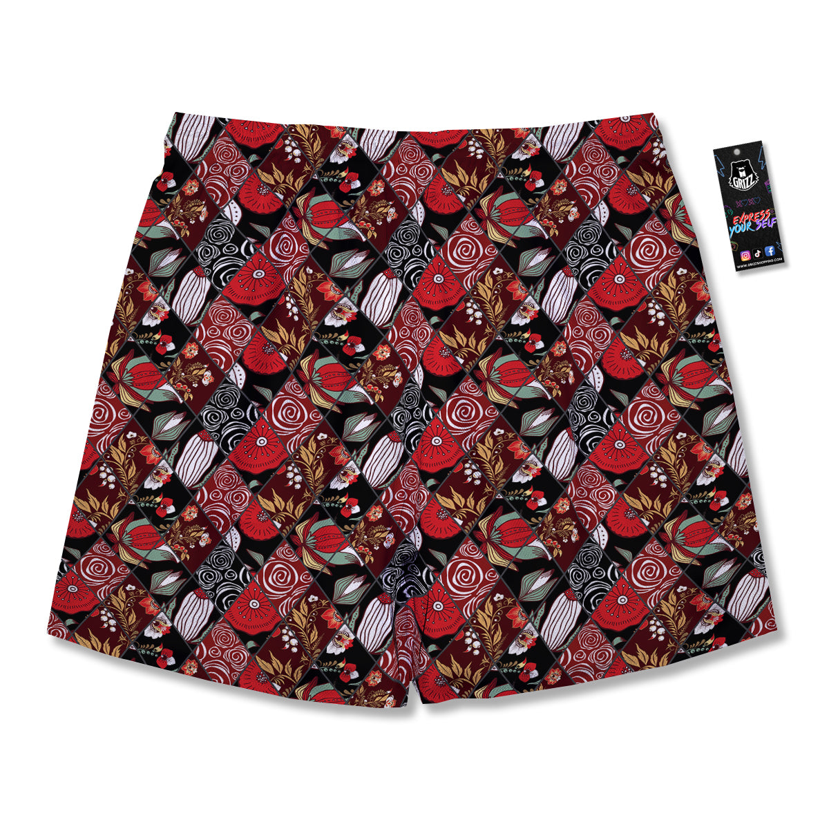 Patchwork Abstract Flower Print Pattern Men's Running Shorts-grizzshop