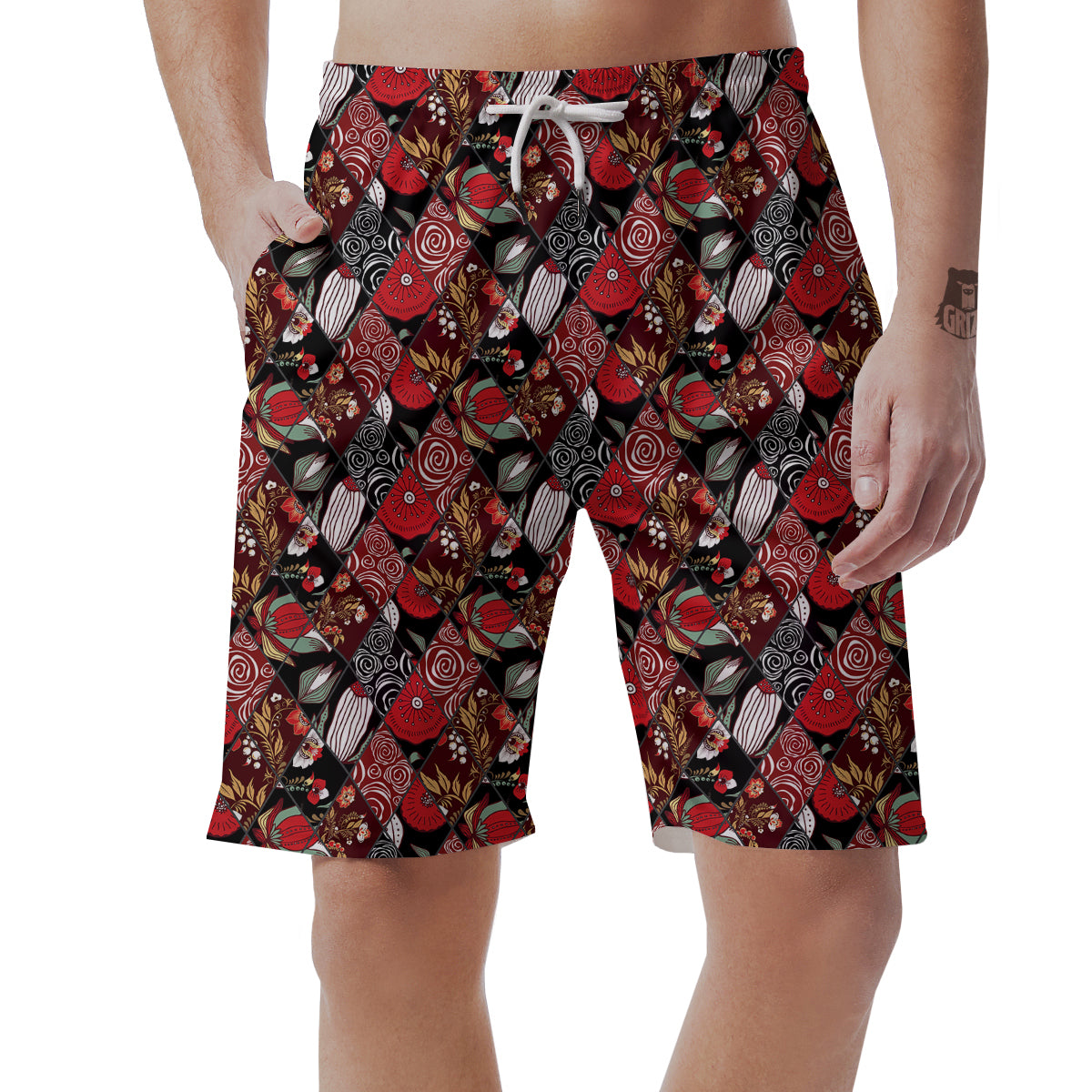 Patchwork Abstract Flower Print Pattern Men's Shorts-grizzshop