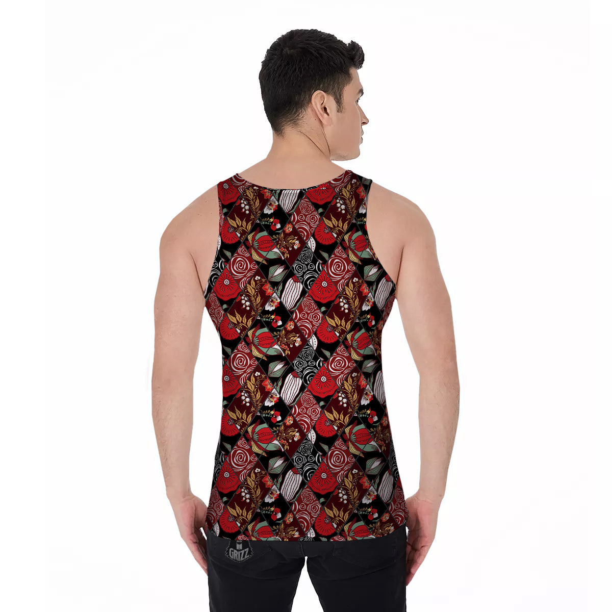 Patchwork Abstract Flower Print Pattern Men's Tank Top-grizzshop