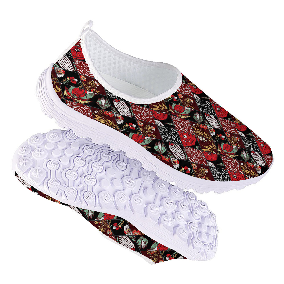 Patchwork Abstract Flower Print Pattern Nurse Shoes-grizzshop
