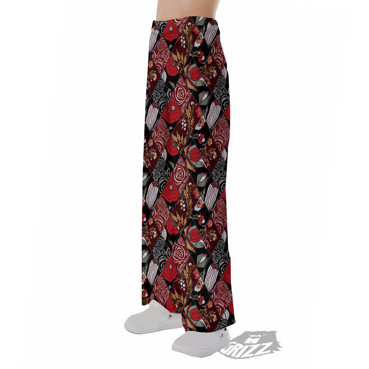 Patchwork Abstract Flower Print Pattern Pajama Pants-grizzshop
