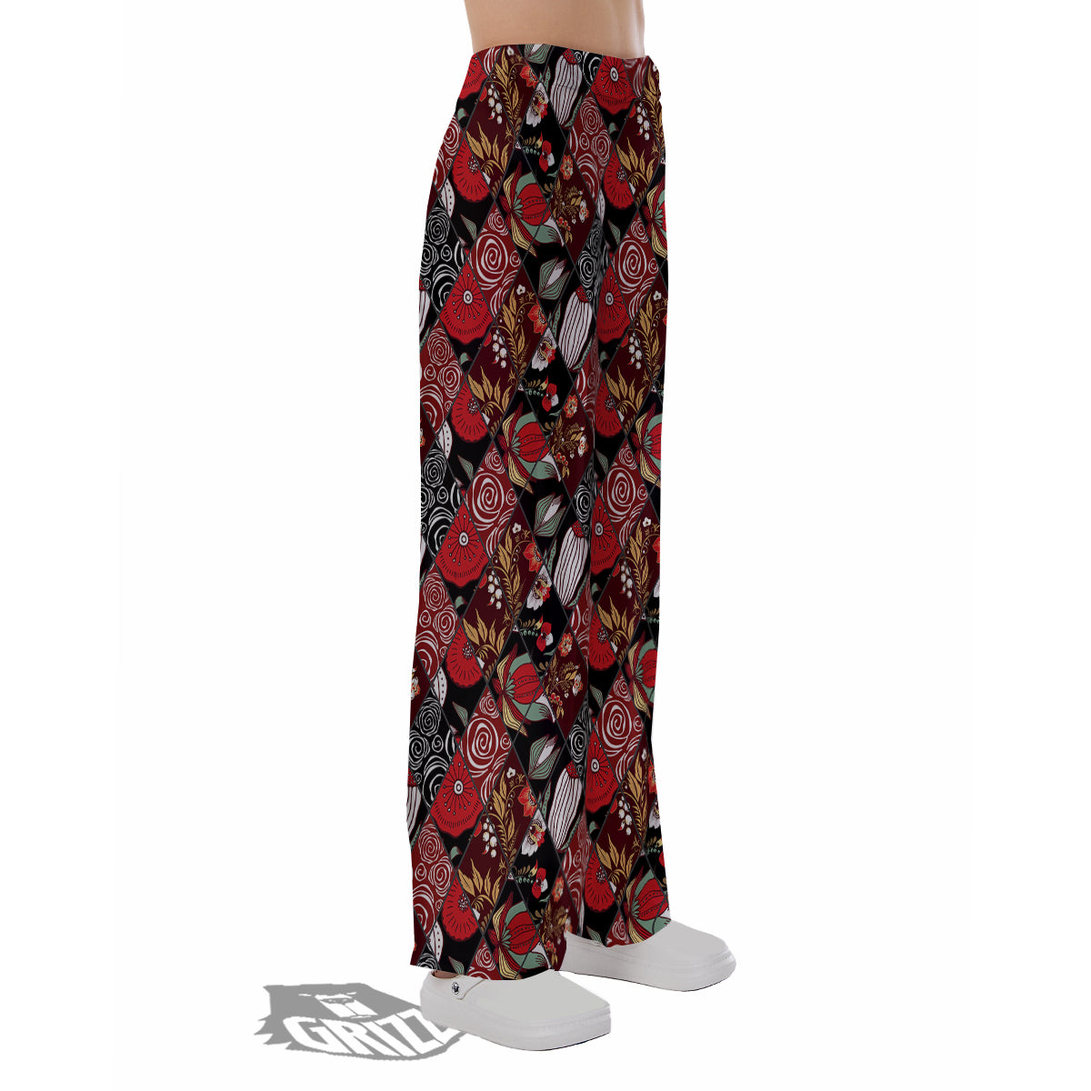 Patchwork Abstract Flower Print Pattern Pajama Pants-grizzshop