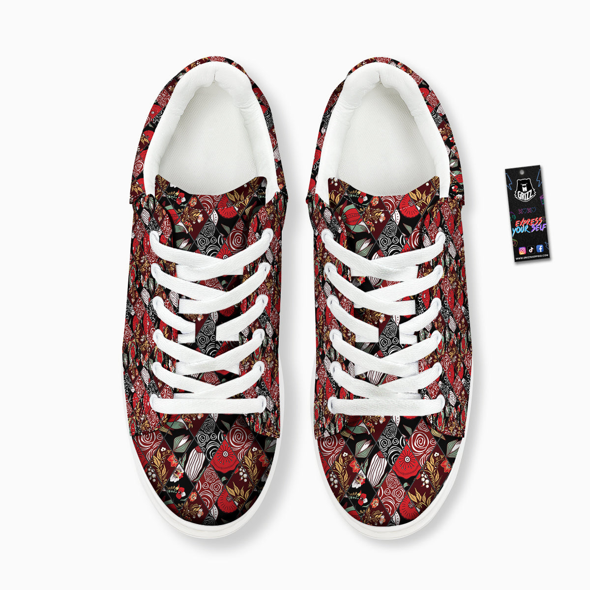 Patchwork Abstract Flower Print Pattern Platform Shoes-grizzshop
